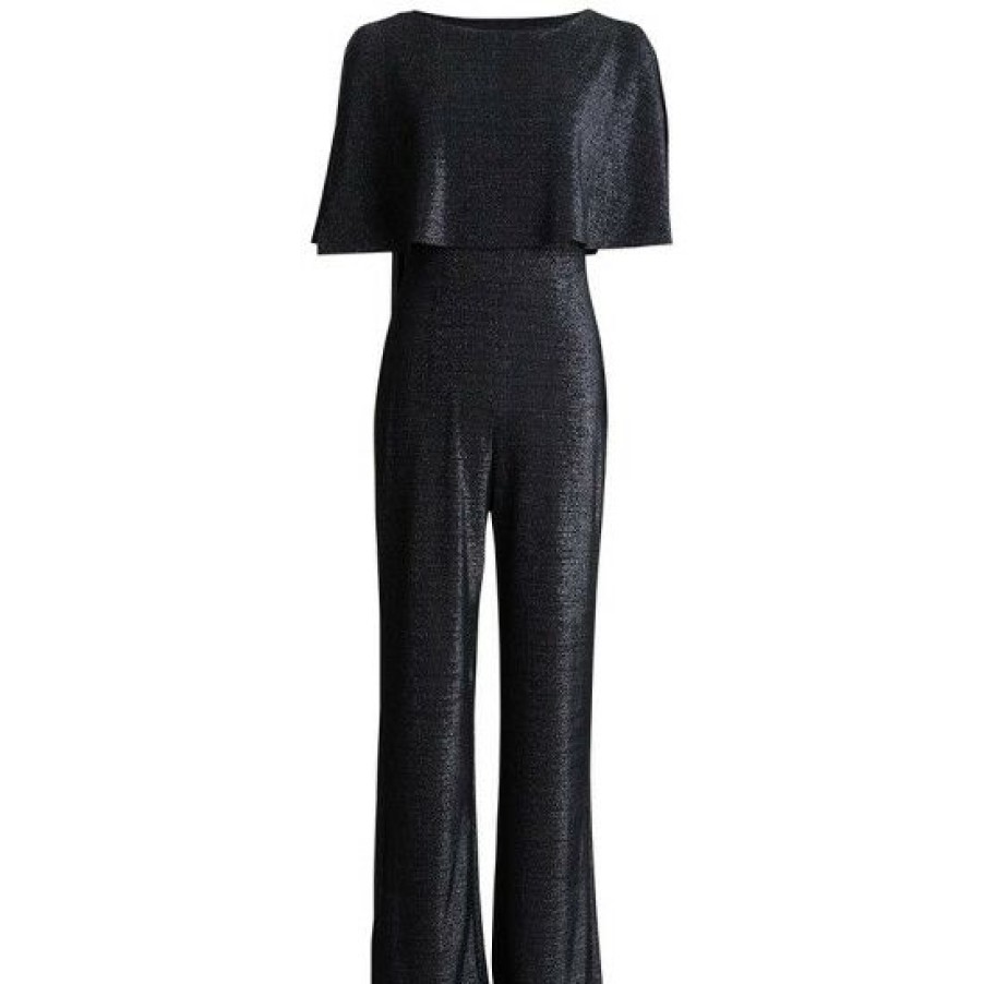 Women * | Hot Sale Connected Metallic Cape Jumpsuit Dark Silver