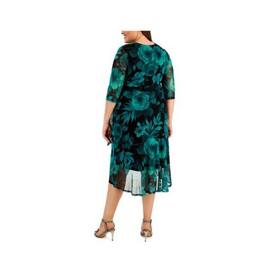 Women * | Hot Sale Connected Plus Size Floral-Print Faux-Wrap Dress Emerald