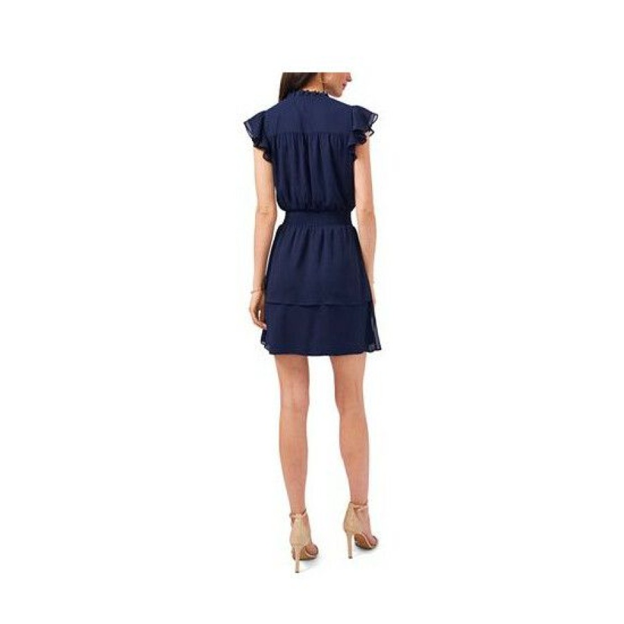 Women * | Flash Sale Msk Petite Flutter-Sleeve Tiered-Hem Dress Navy