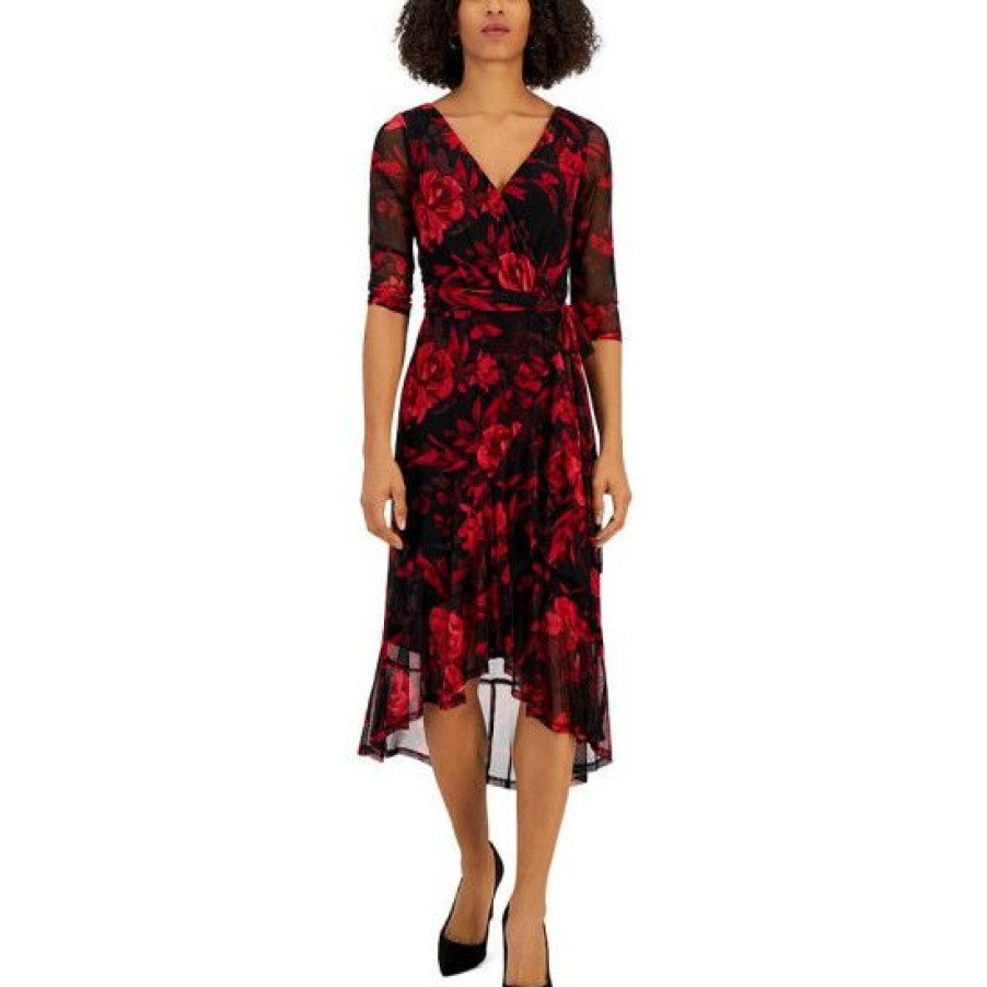 Women * | Top 10 Connected Women'S Floral-Print High-Low Dress Red