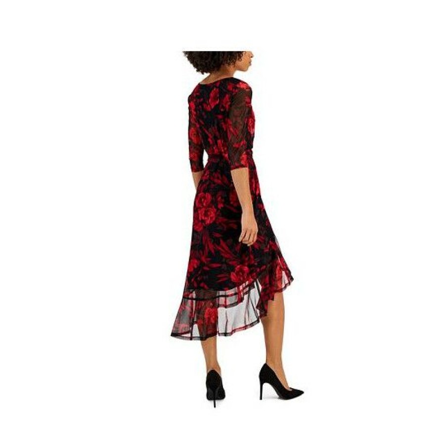 Women * | Top 10 Connected Women'S Floral-Print High-Low Dress Red