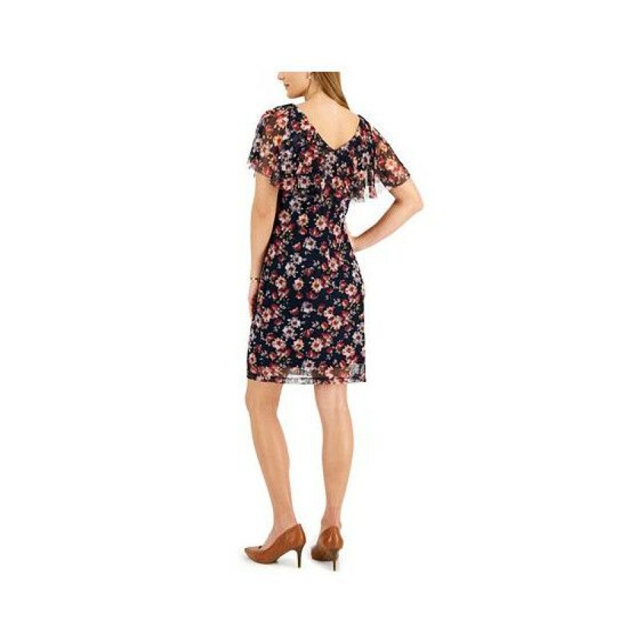 Women * | Best Sale Connected Printed Popover-Cape Sheath Dress Navy