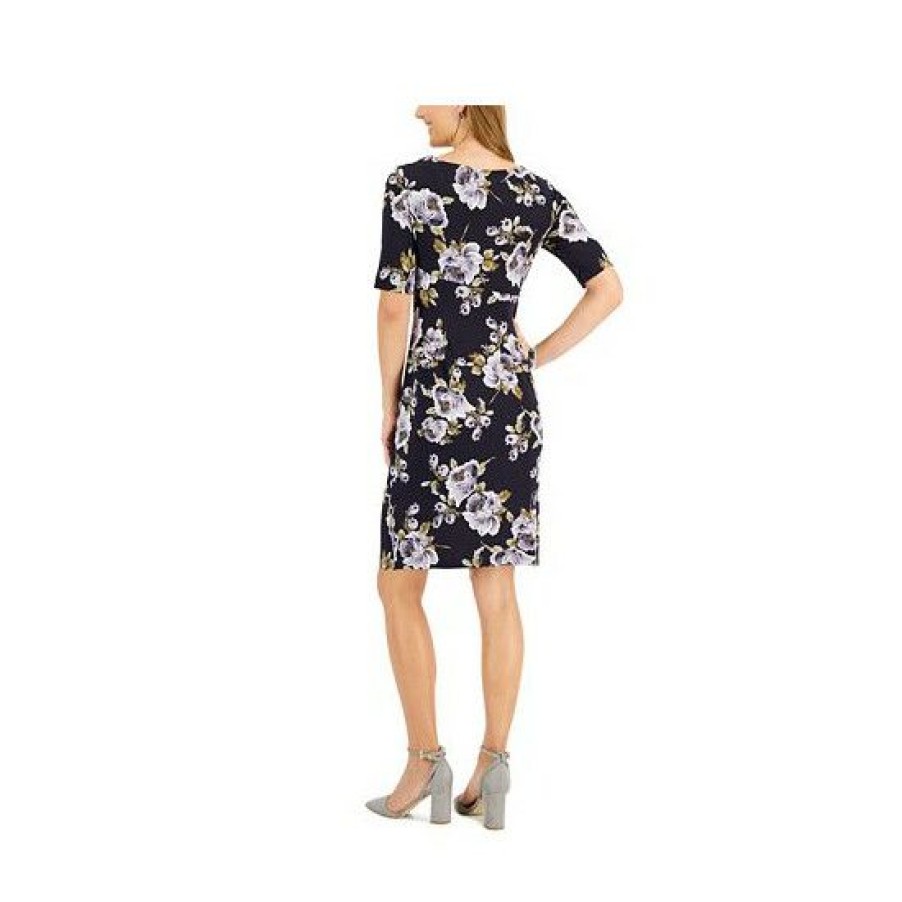 Women * | Buy Connected Petite Jersey-Knit Printed Sheath Dress Eggplant