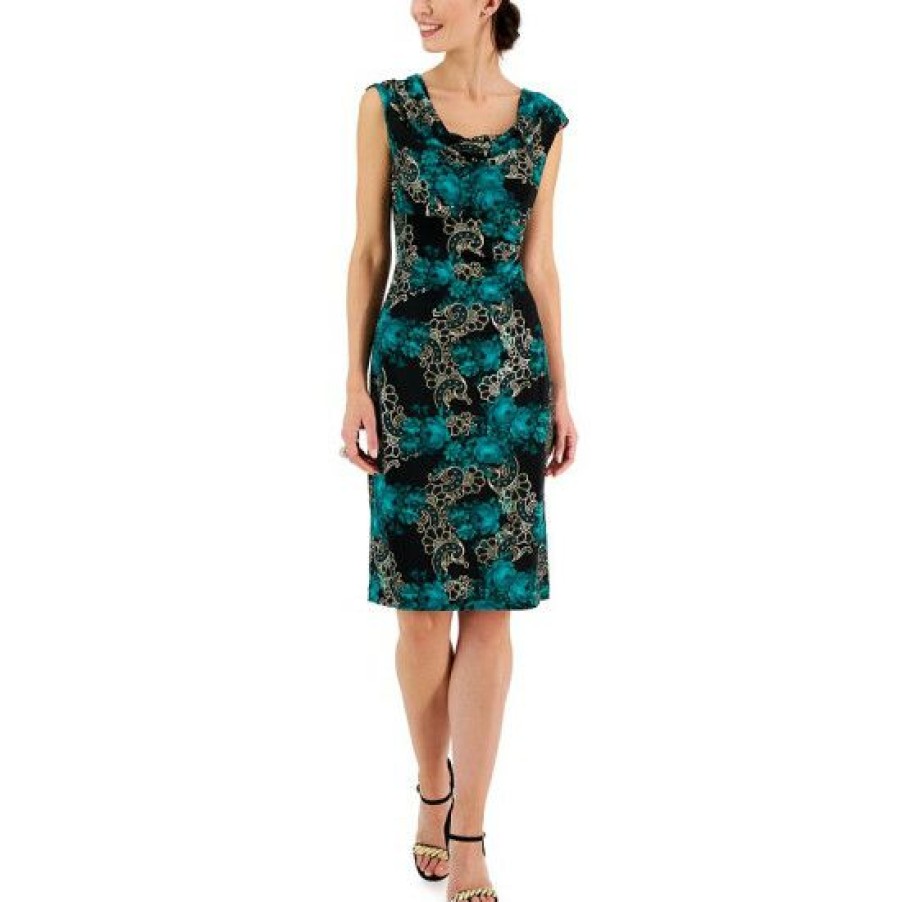 Women * | Hot Sale Connected Women'S Printed Cap-Sleeve Sheath Dress Green