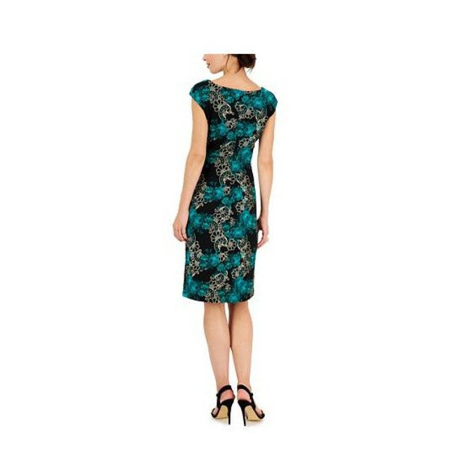 Women * | Hot Sale Connected Women'S Printed Cap-Sleeve Sheath Dress Green