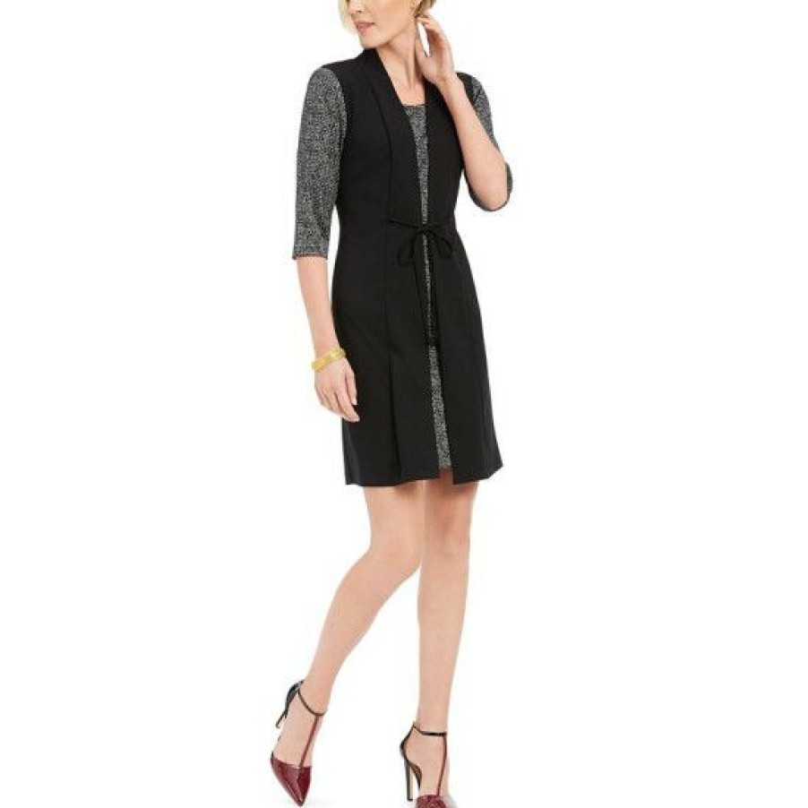 Women * | Promo Connected Petite Faux-Jacket Dress Black