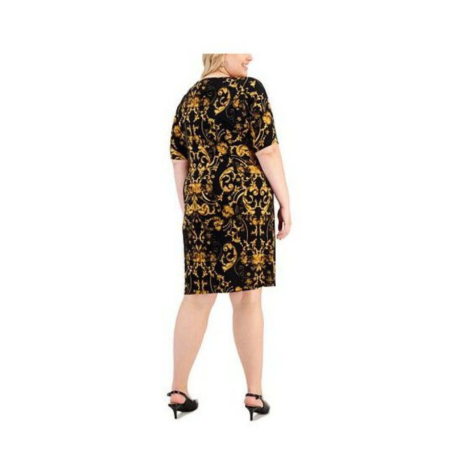 Women * | Hot Sale Connected Plus Size Short-Sleeve Round-Neck Sheath Dress Mustard