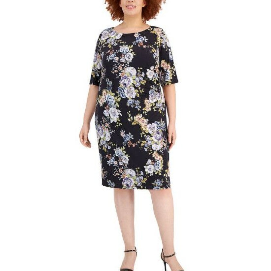 Women * | Best Reviews Of Connected Plus Size Side-Ruched Dress Eggplant