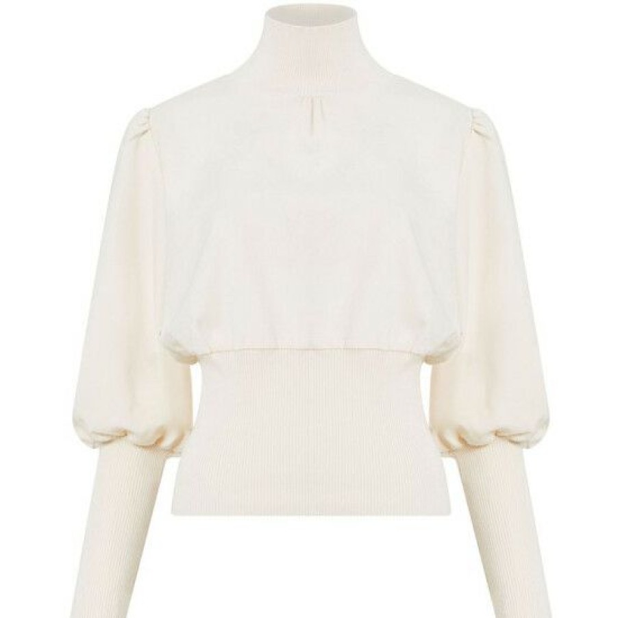 Women * | Hot Sale French Connection Women'S Krista Mock-Neck Bishop-Sleeve Top Classic Cream