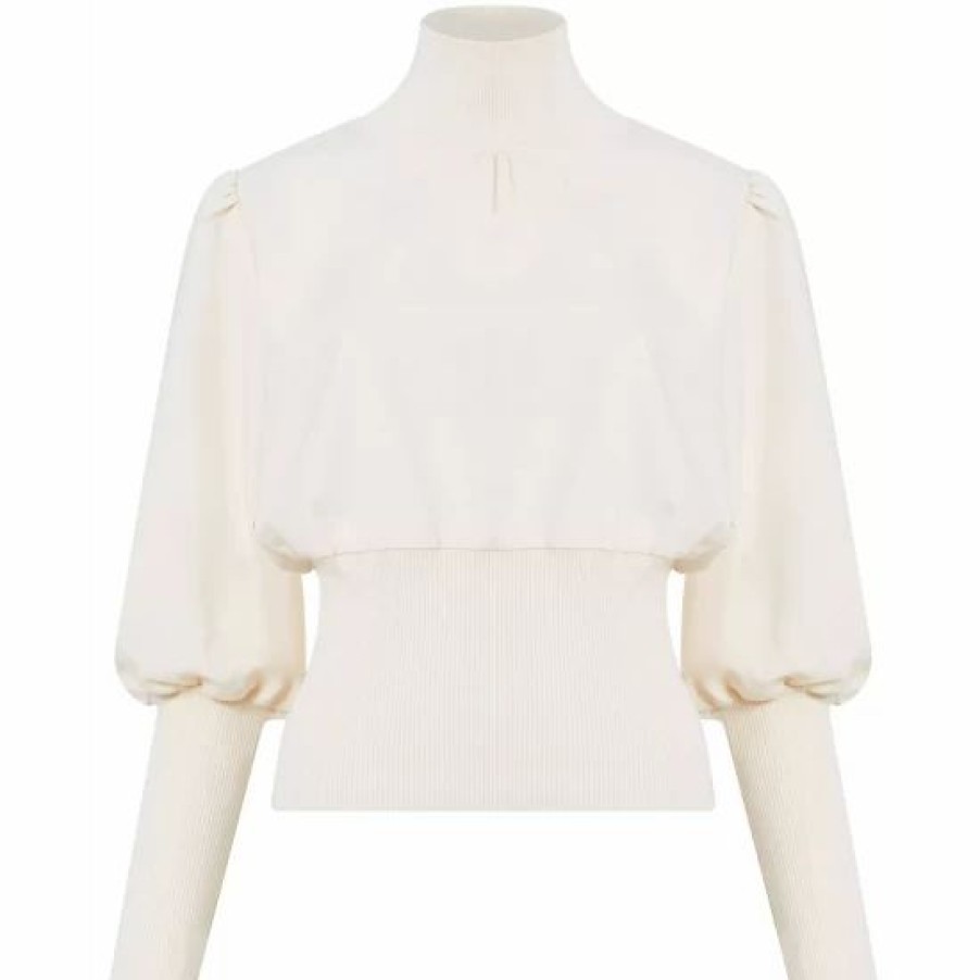 Women * | Hot Sale French Connection Women'S Krista Mock-Neck Bishop-Sleeve Top Classic Cream