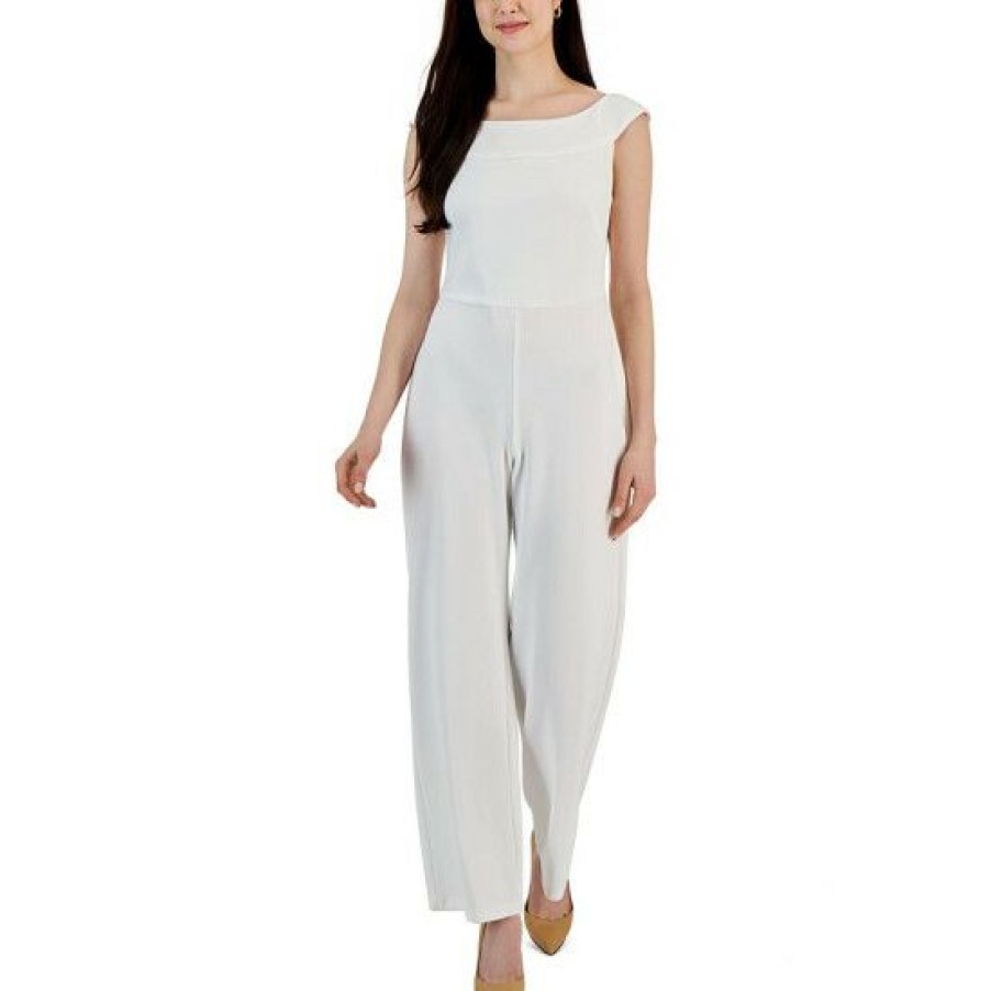 Women * | Top 10 Connected Women'S Scuba Crepe Sleeveless Wide-Leg Jumpsuit Ivory