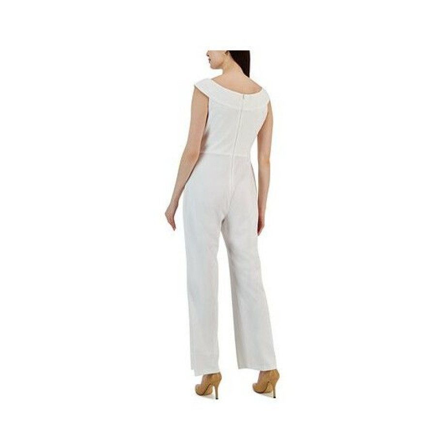 Women * | Top 10 Connected Women'S Scuba Crepe Sleeveless Wide-Leg Jumpsuit Ivory