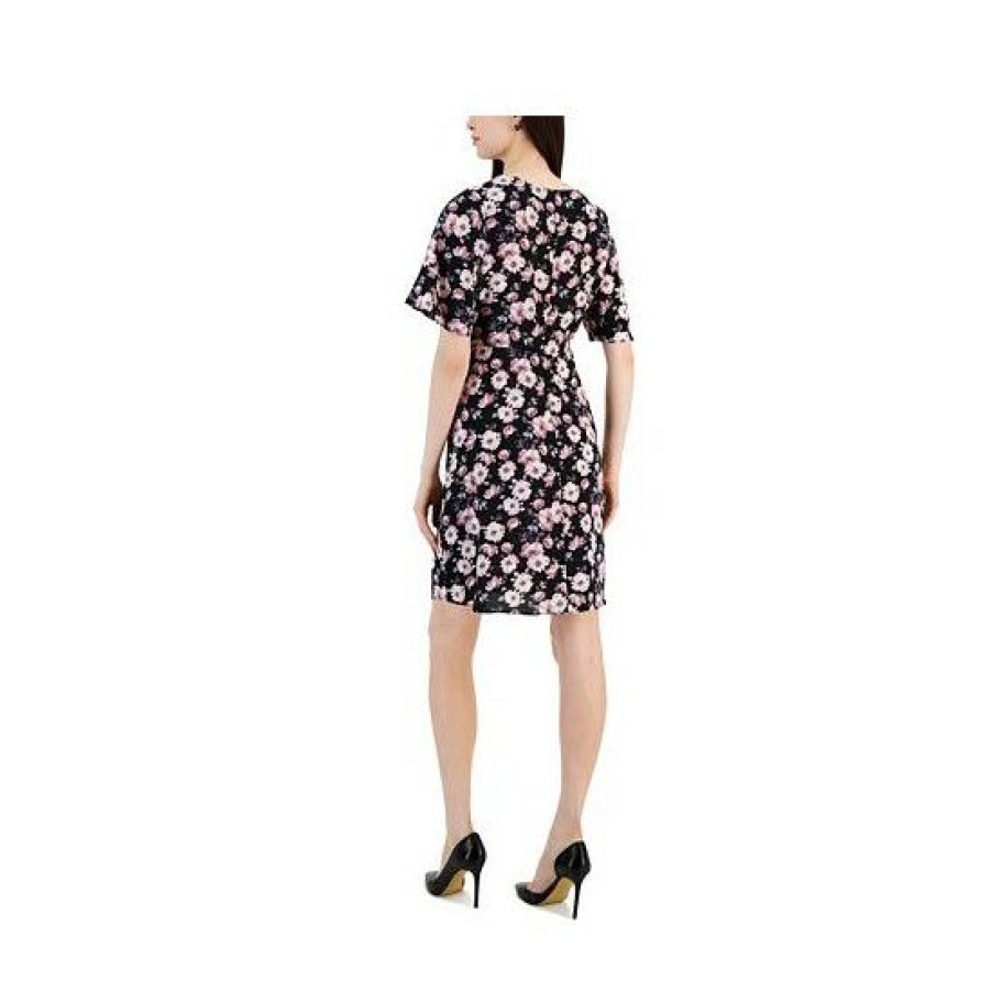 Women * | New Connected Women'S Floral-Print Round-Neck Sheath Dress Black