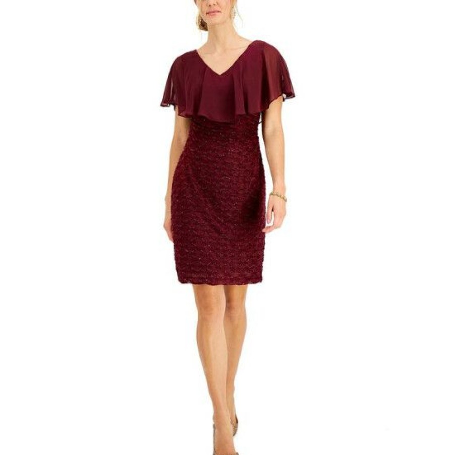 Women * | Deals Connected Chiffon-Overlay Eyelash Sheath Dress