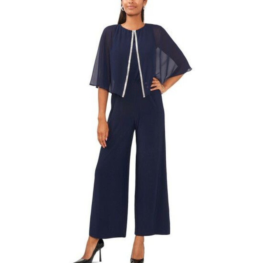 Women * | Best Pirce Msk Women'S Capelet-Overlay Split-Front Jumpsuit Jbs Navy