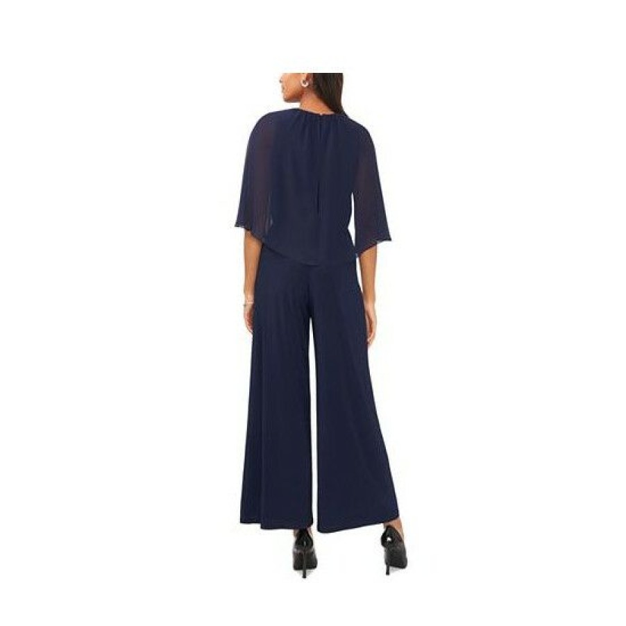 Women * | Best Pirce Msk Women'S Capelet-Overlay Split-Front Jumpsuit Jbs Navy