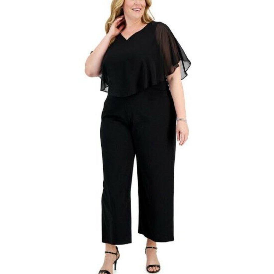 Women * | Brand New Connected Plus Size Overlay Jumpsuit Black