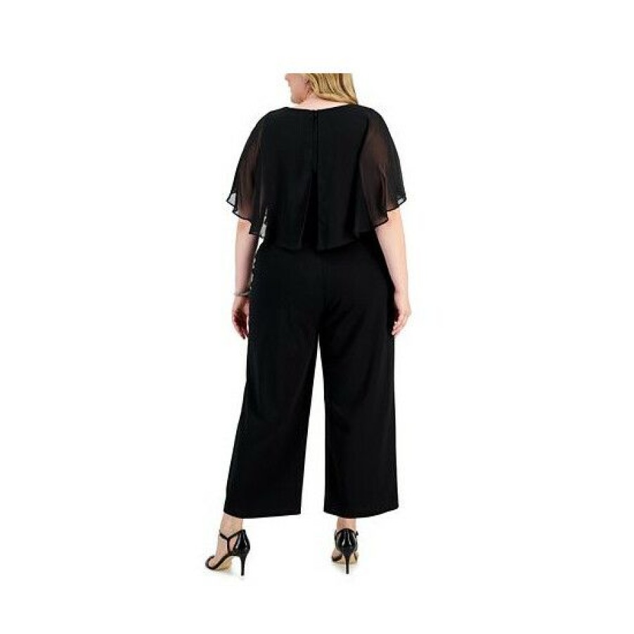 Women * | Brand New Connected Plus Size Overlay Jumpsuit Black