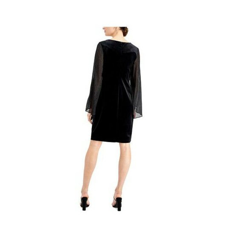 Women * | Cheap Connected Velvet Sheer-Sleeve Dress Black