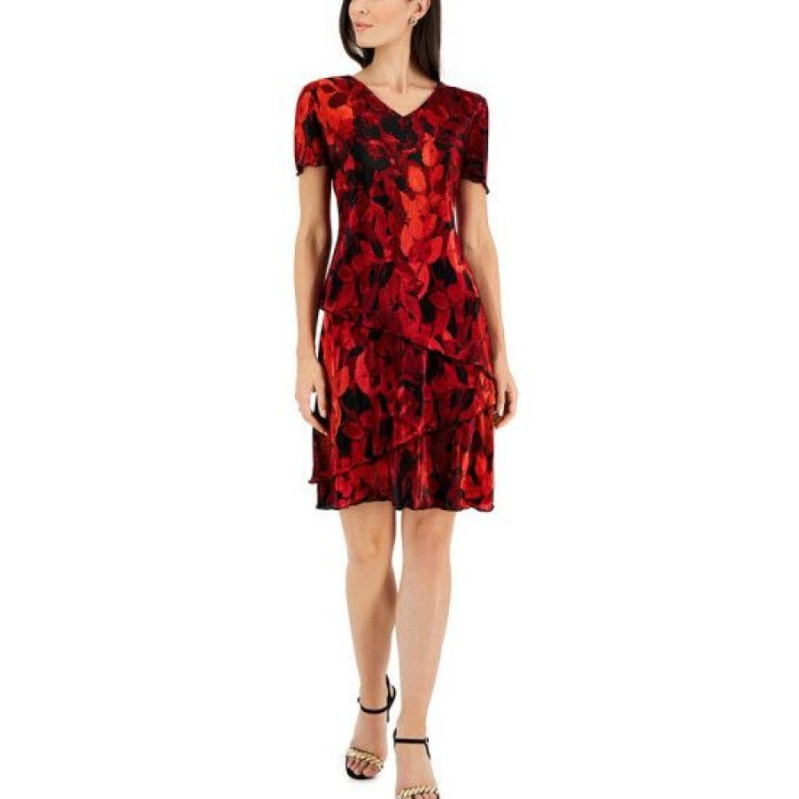 Women * | Outlet Connected Women'S Floral-Print Sheath Dress Red