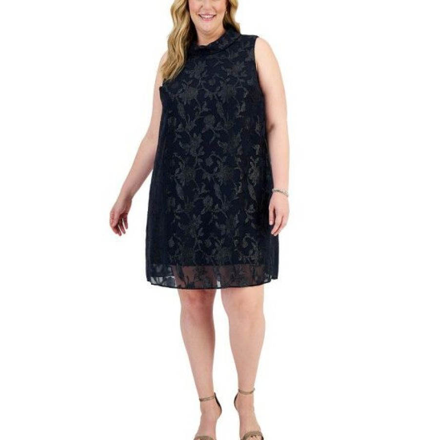 Women * | Best Pirce Connected Plus Size Embellished Dress Navy