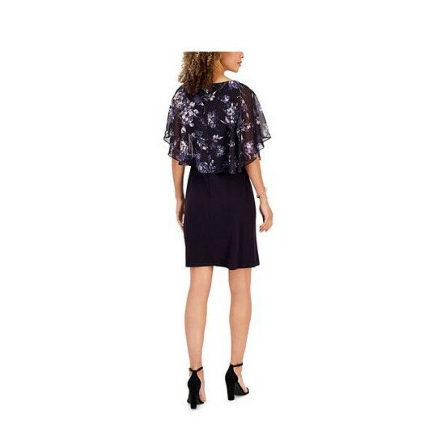 Women * | Brand New Connected Petite Floral-Print Chiffon Popover Dress Eggplant