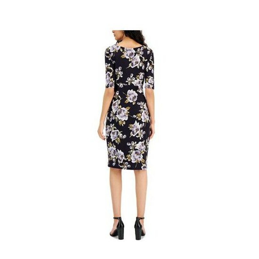 Women * | Buy Connected Women'S Floral-Print Elbow-Sleeve Sarong Dress Eggplant