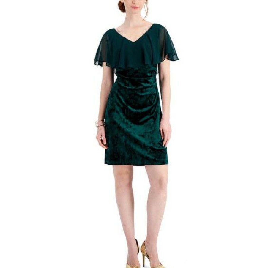 Women * | New Connected Petite Popover Velvet Sheath Dress Hunter