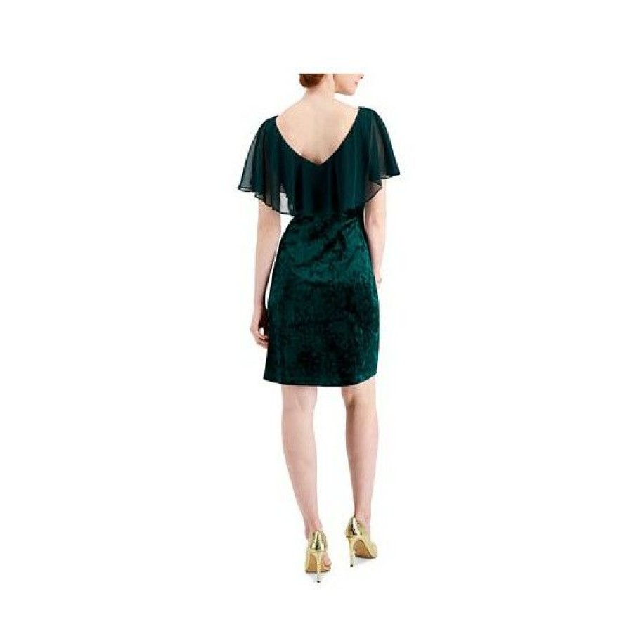 Women * | New Connected Petite Popover Velvet Sheath Dress Hunter