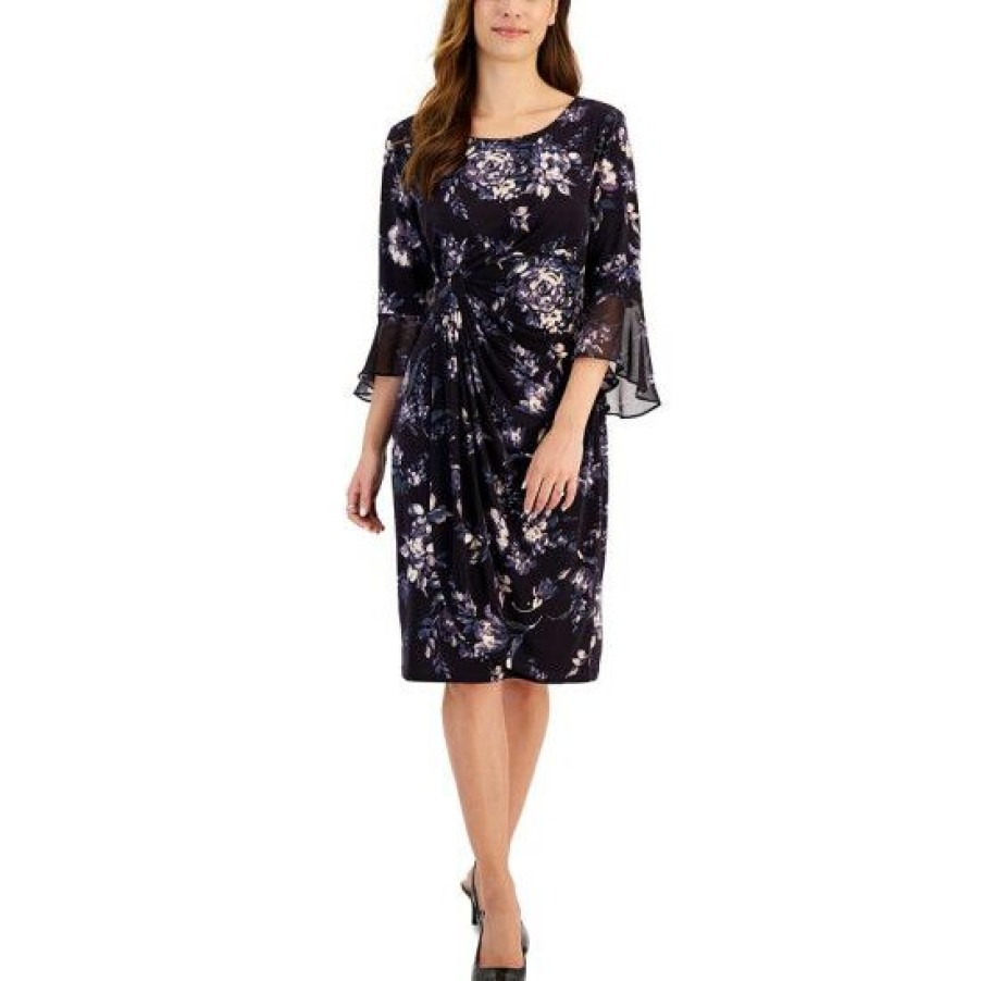 Women * | Hot Sale Connected Petite Printed Side-Tab Dress Eggplant