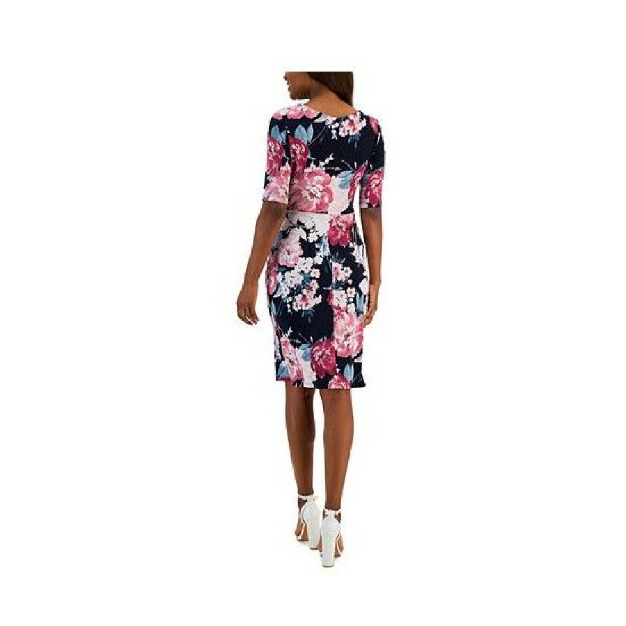 Women * | Deals Connected Women'S Floral-Print Elbow-Sleeve Sheath Dress Dark Pink