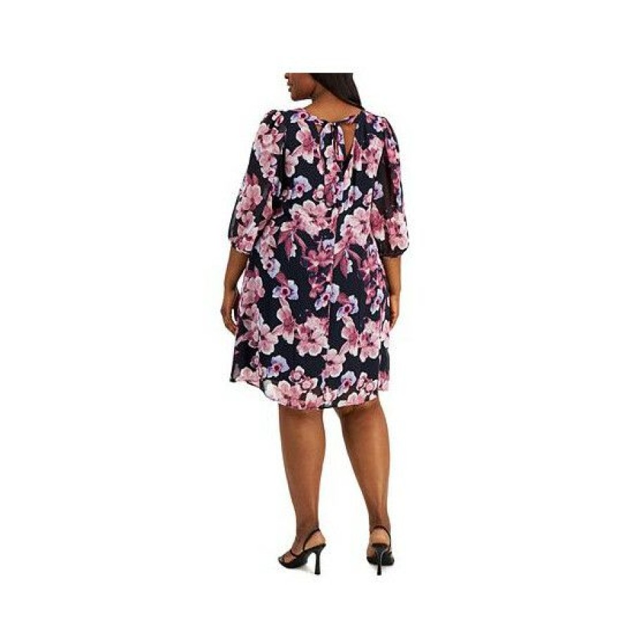 Women * | Best Reviews Of Connected Plus Size Tie-Back Dress Navy Multi