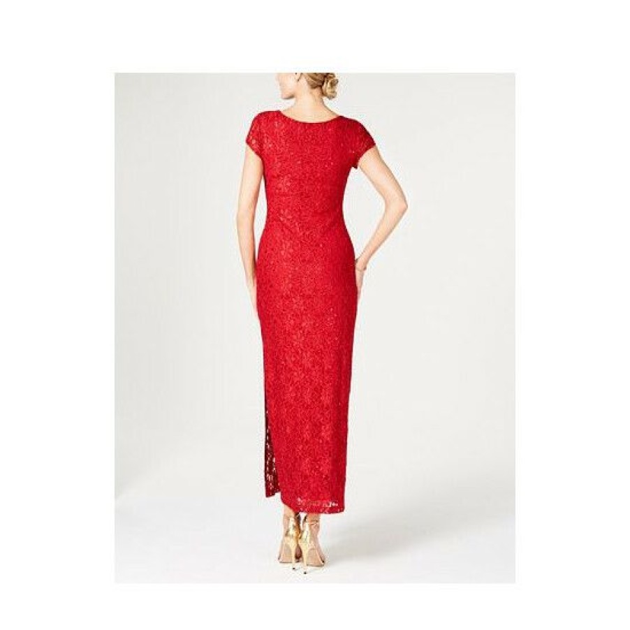 Women * | Brand New Connected Petite Sequined Lace Column Gown Red