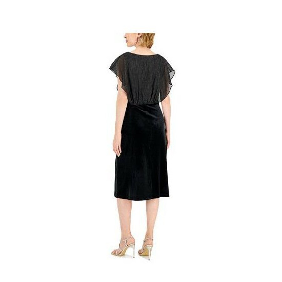 Women * | Budget Connected Women'S Velvet Flutter-Sleeve Midi Dress Black