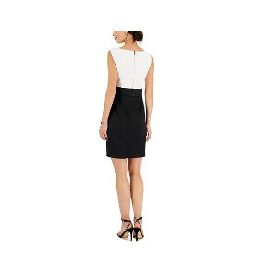 Women * | Coupon Connected Petite Colorblocked Mixed-Media Sheath Dress Ivory/Gold/Black