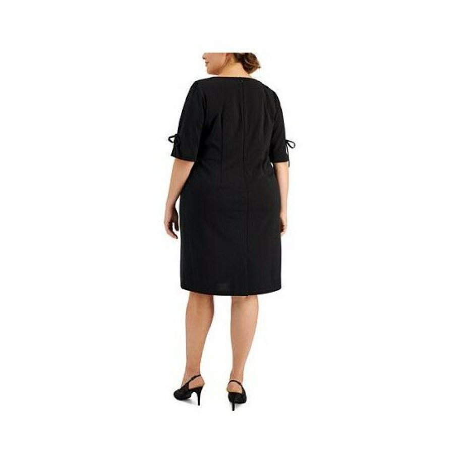 Women * | Coupon Connected Plus Size Round-Neck Tie-Sleeve Sheath Dress Black