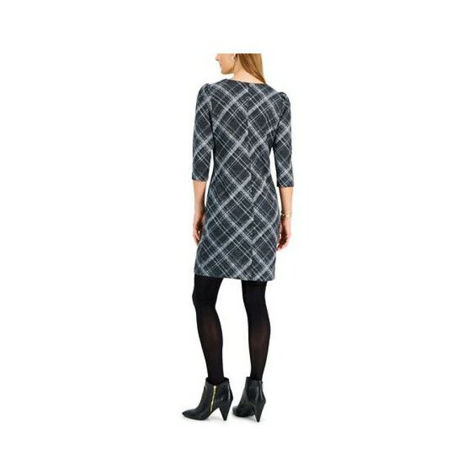 Women * | Hot Sale Connected Petite Round-Neck 3/4-Sleeve Sheath Dress Black