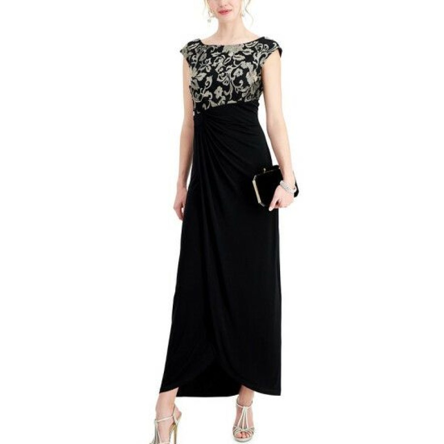 Women * | Outlet Connected Embroidered Cap-Sleeve Gown