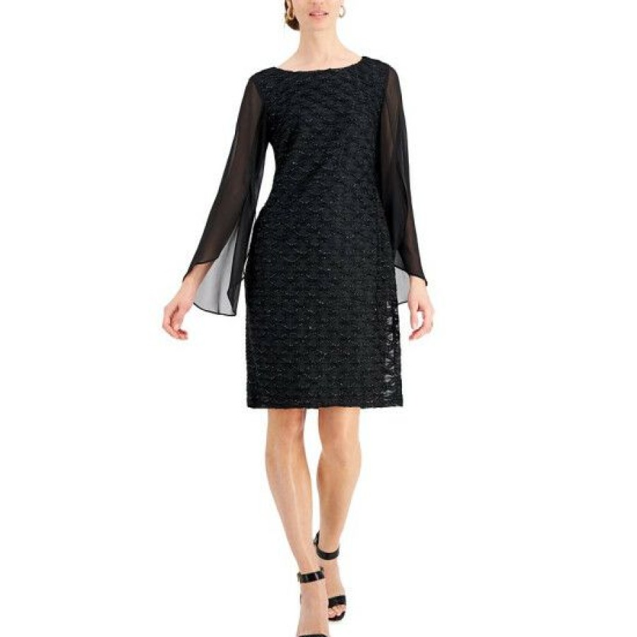 Women * | Deals Connected Jacquard Cape Sleeve Dress