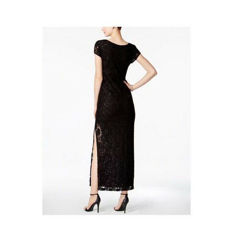 Women * | Budget Connected Sequined Lace Column Gown Black