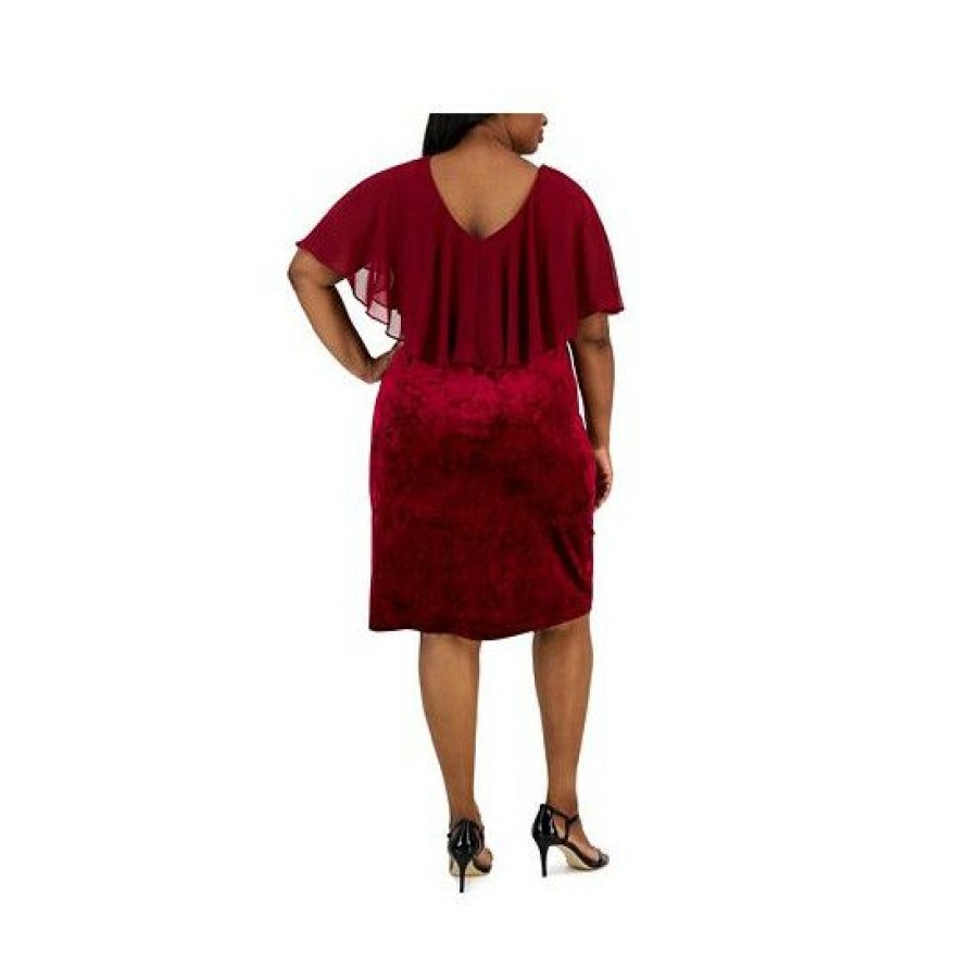 Women * | Discount Connected Plus Size Popover Velvet Sheath Dress Scarlet