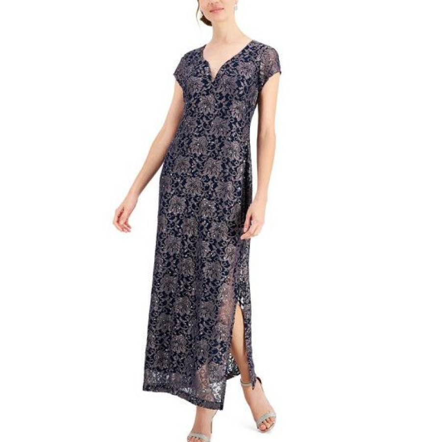 Women * | Top 10 Connected Printed Lace Gown Pewter