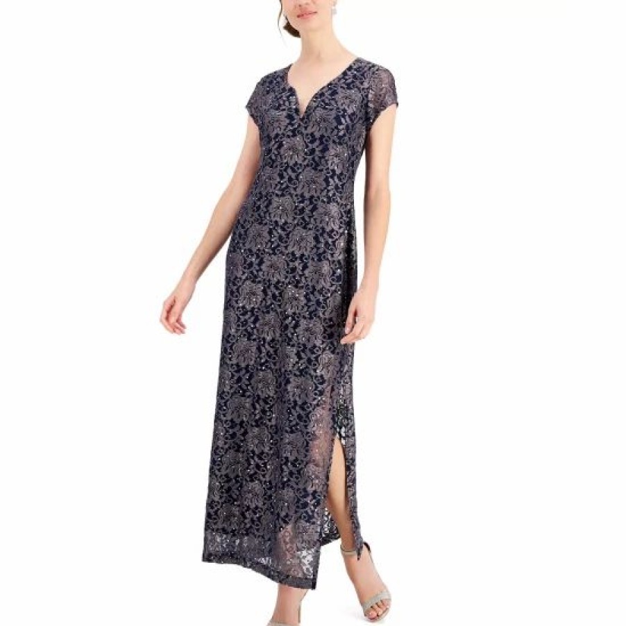 Women * | Top 10 Connected Printed Lace Gown Pewter