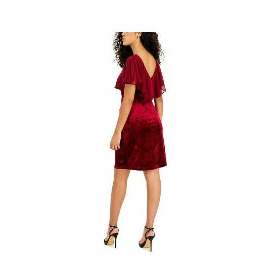 Women * | Best Sale Connected Petite Popover V-Neck Velvet Sheath Dress Red