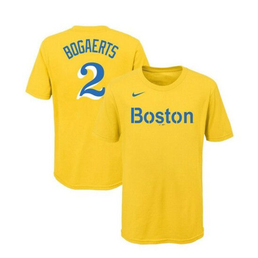 T-Shirt * | Outlet Nike Youth Big Boys Xander Bogaerts Boston Red Sox 2021 City Connect Name Number T-Shirt Gold