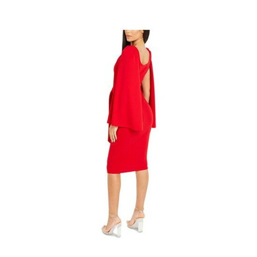 Women * | Best Sale Quiz Juniors' Scuba Crepe Tie-Belt Cape-Sleeve Midi Dress Red