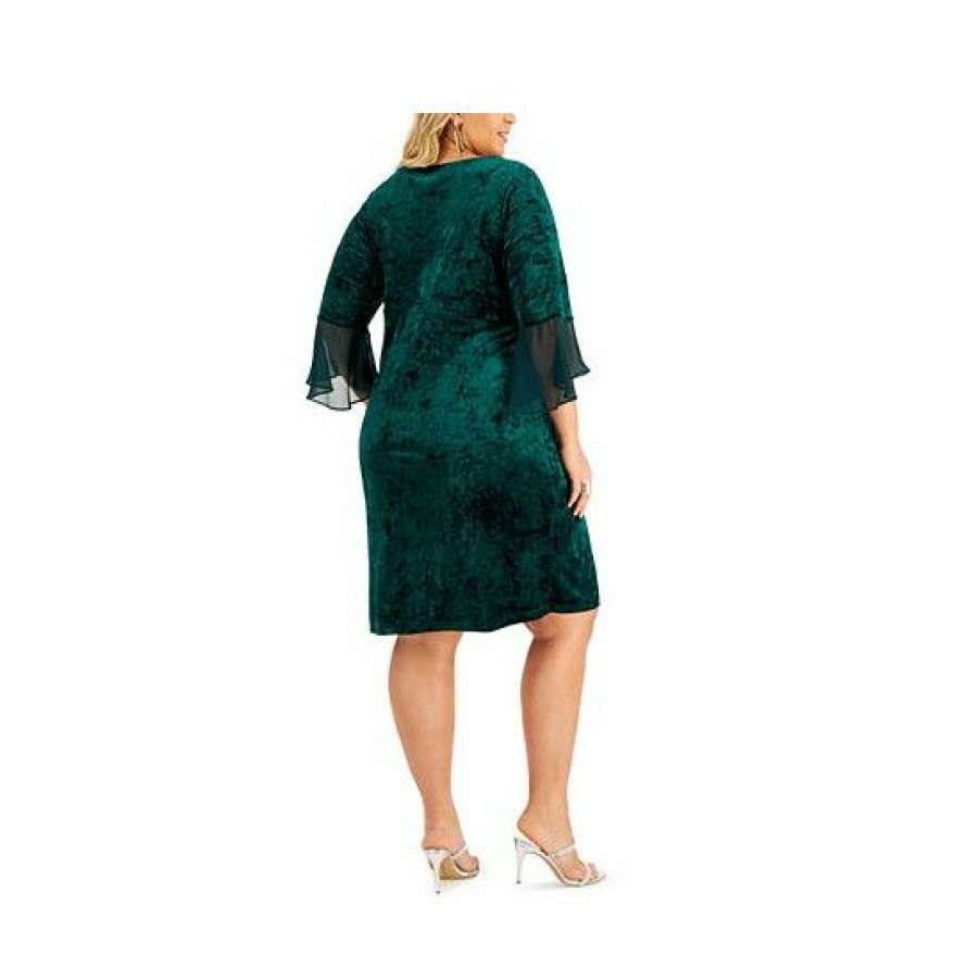 Women * | Best Reviews Of Connected Plus Size Side-Tab Velvet Dress Hunter