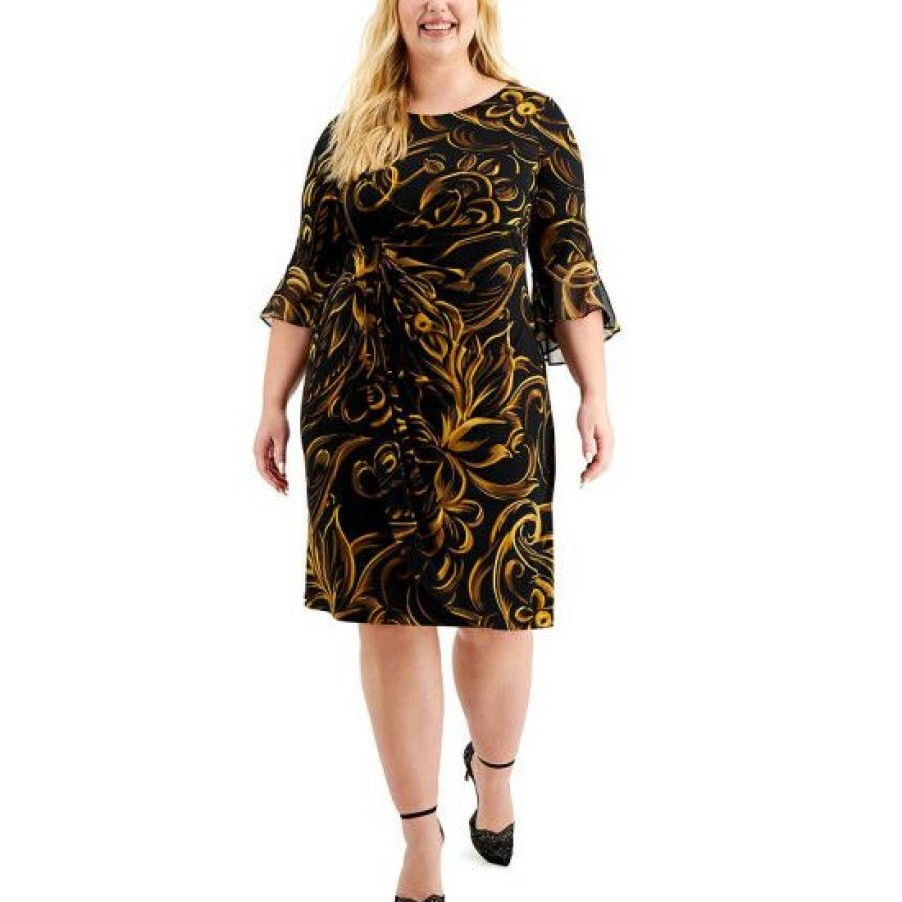 Women * | Top 10 Connected Plus Size Side-Tab Dress Mustard