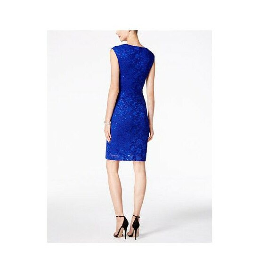 Women * | Brand New Connected Sequined Lace Sheath Dress Cobalt Blue