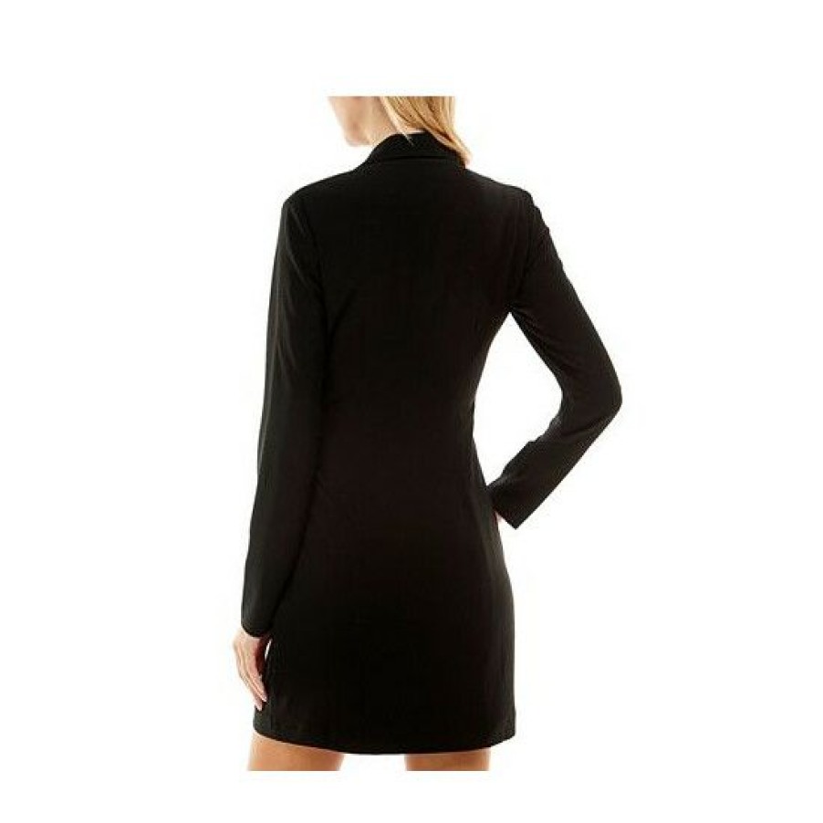 Women * | Buy City Studios Juniors' Collared Button-Front Side-Tie Dress Black